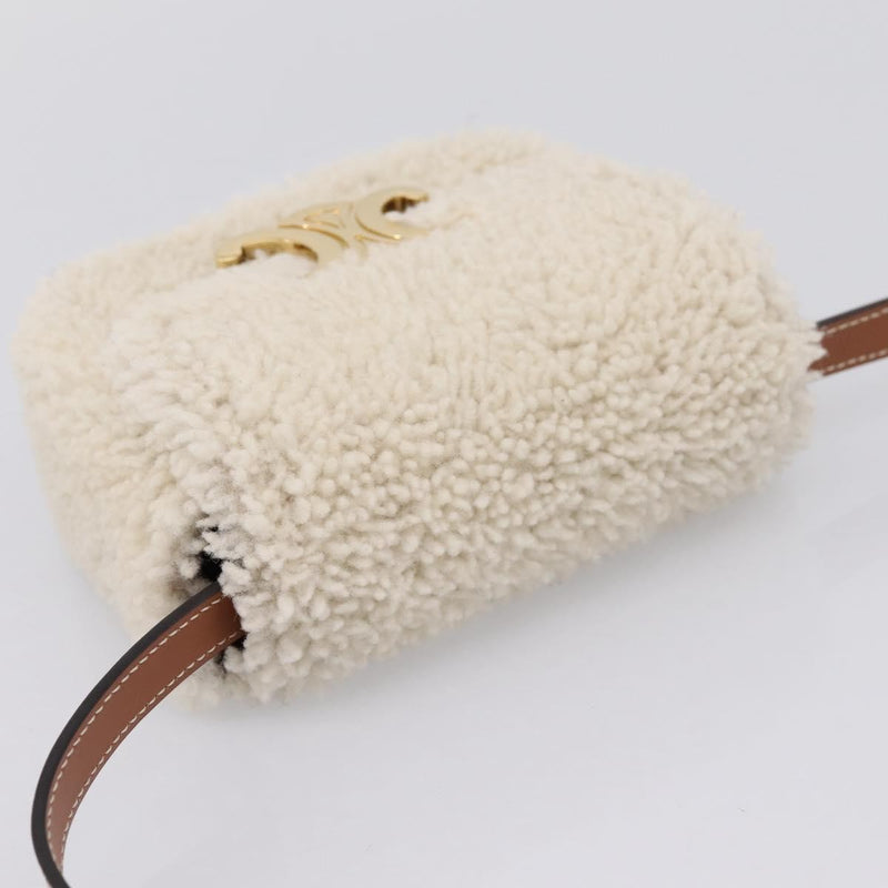 Celine Triomphe Shoulder Shearling Beige Wool Bag