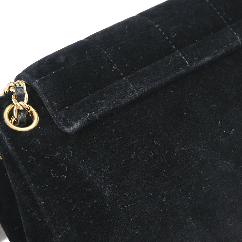 Chanel Chocolate Bar Mademoiselle Lock Chain Quilted Velvet Black Bag