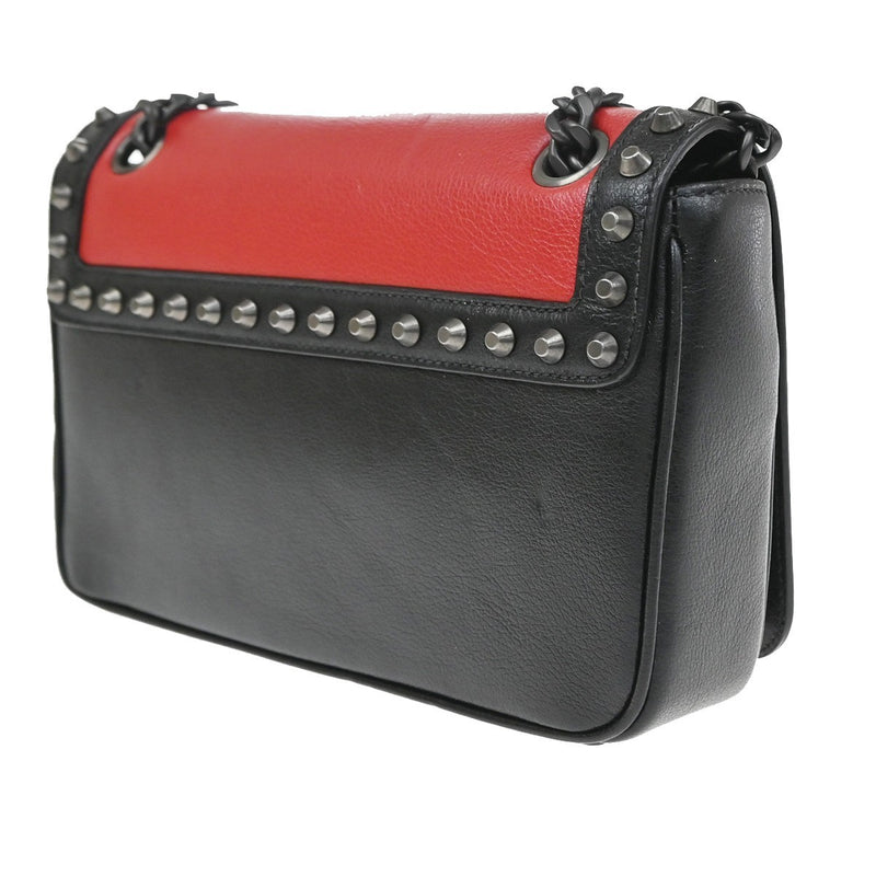 Prada Chain Flap Bag Studded Glace Calf Red Leather