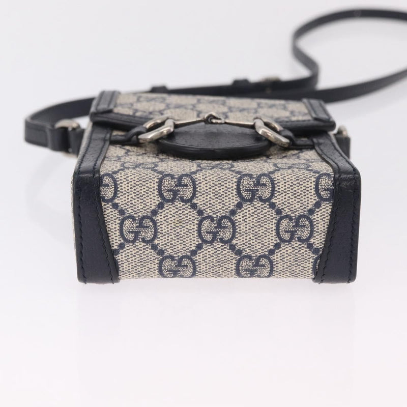 Gucci Horsebit 1955 Gg Coated Canvas With Leather Navy Bag
