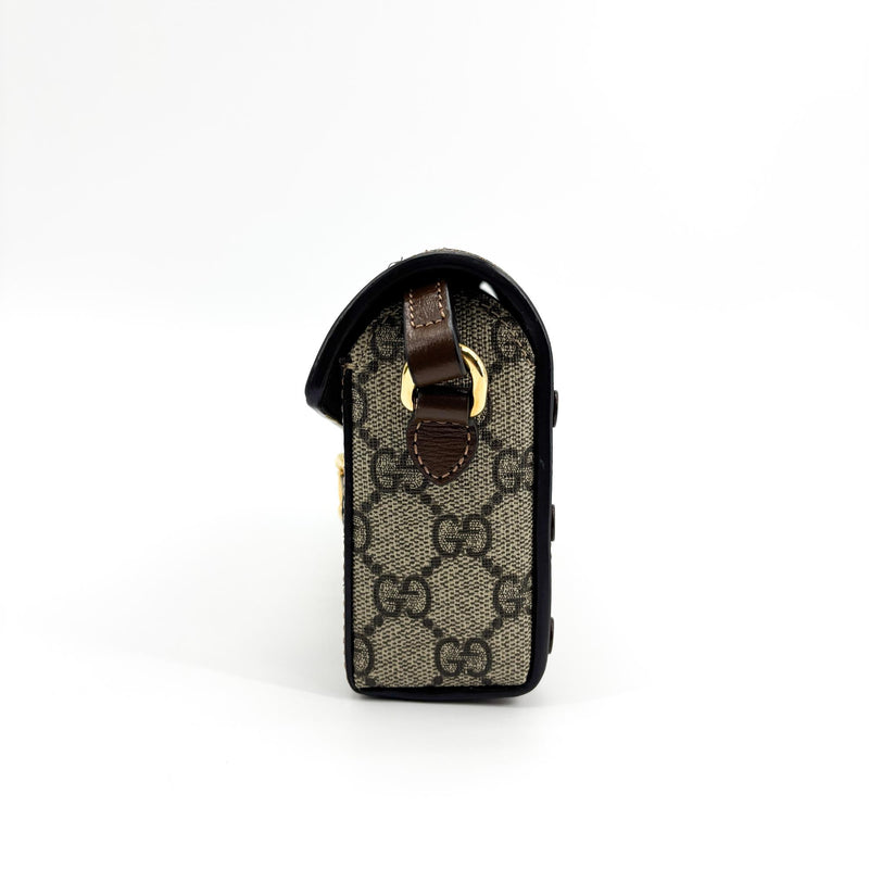 Gucci Horsebit 1955 Flap Gg Coated Canvas Brown Bag