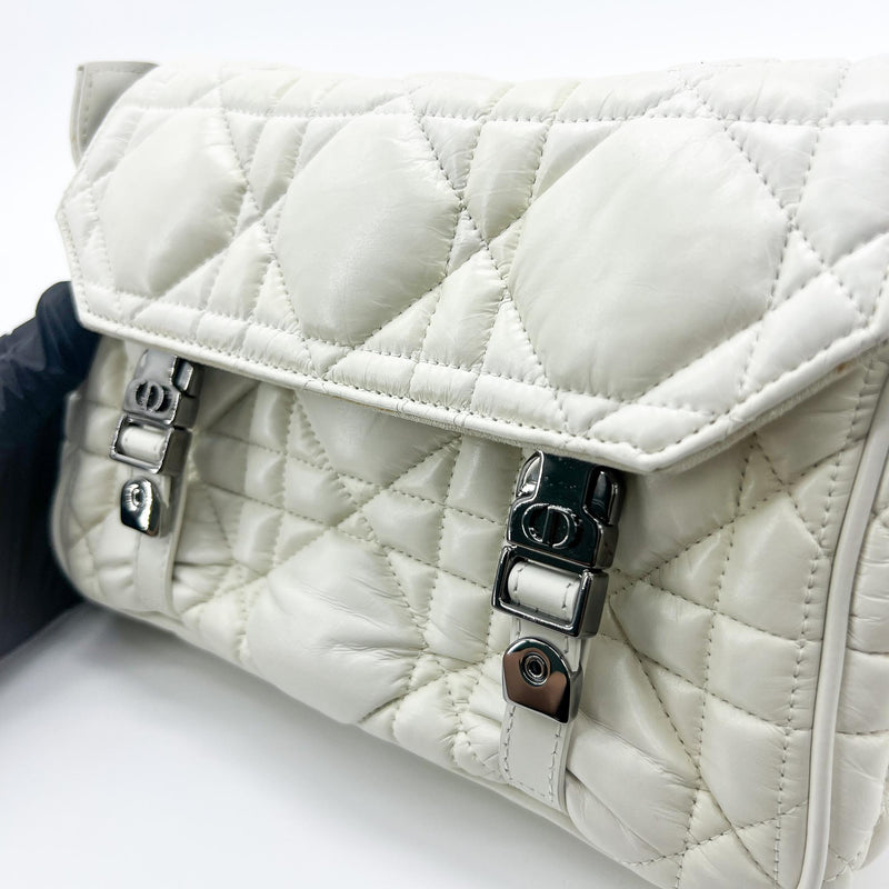 Christian Dior Diorcamp Messenger Padded Macrocannage Quilt Calfskin White Leather