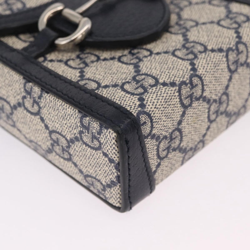 Gucci Horsebit 1955 Gg Coated Canvas With Leather Navy Bag