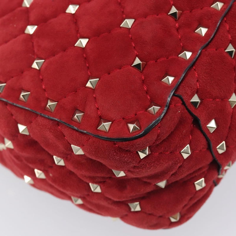 Valentino Garavani Rockstud Spike Flap Quilted Suede Red Bag