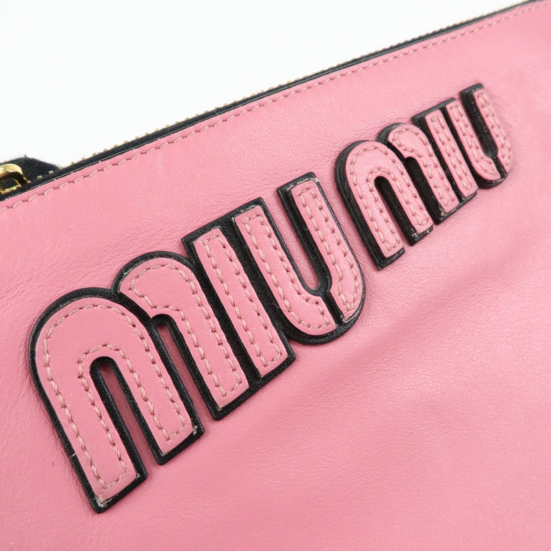 Miu Miu Logo Chain Clutch Shearling Pink Leather