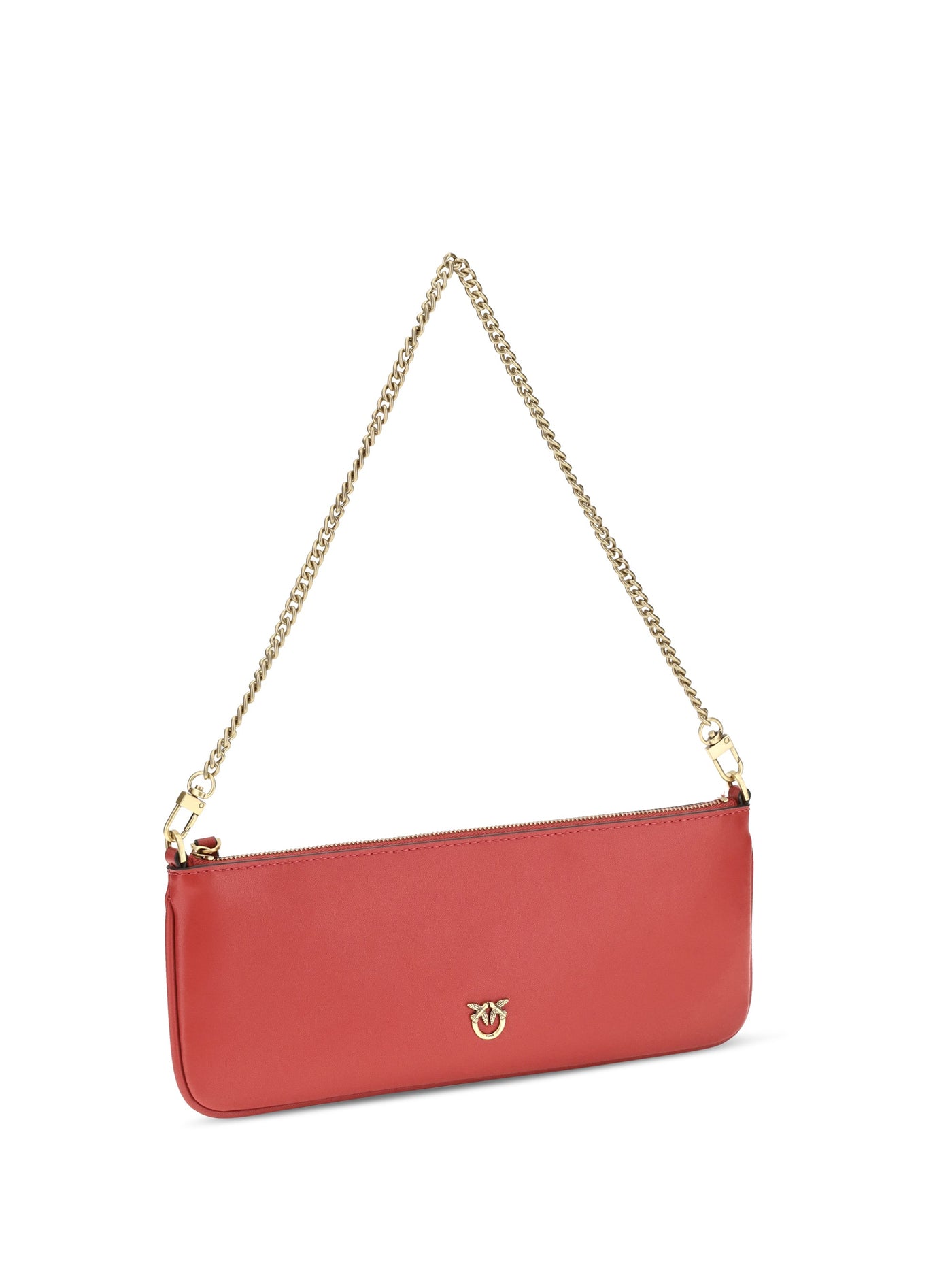 Pinko Silk-Touch Calf Leather Chain Strap Shoulder Bag — Red (bos Taurus)
