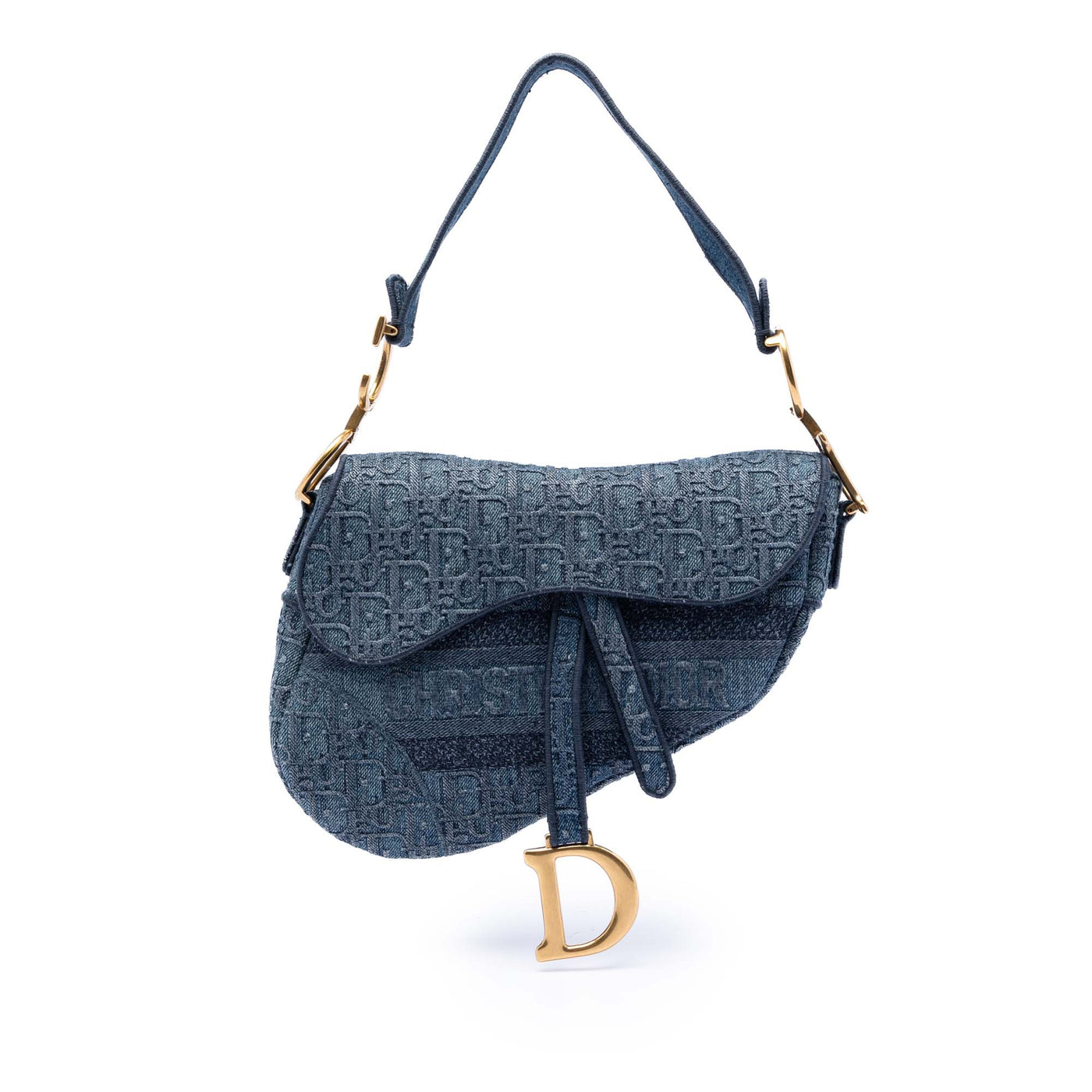 Oblique Embroidered Denim Saddle Bag - Image 1