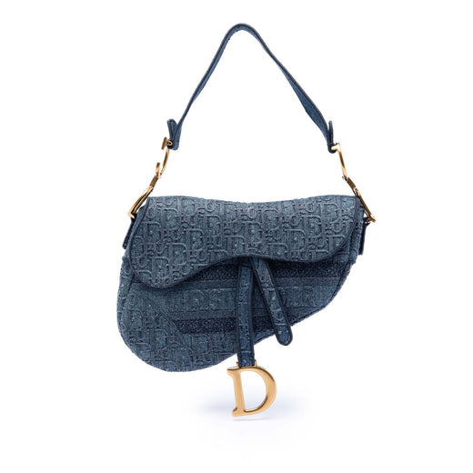 Oblique Embroidered Denim Saddle Bag - Image 1