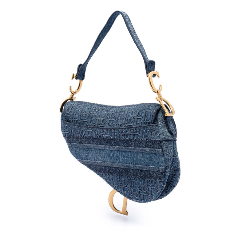 Oblique Embroidered Denim Saddle Bag - Image 2
