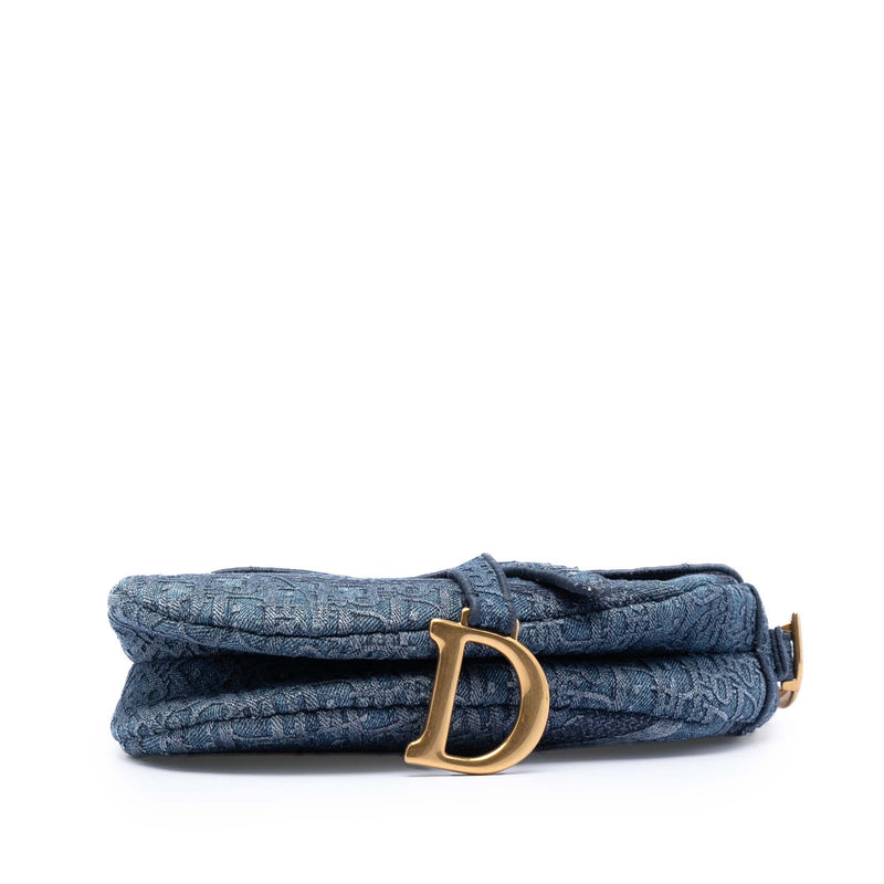 Oblique Embroidered Denim Saddle Bag - Image 3