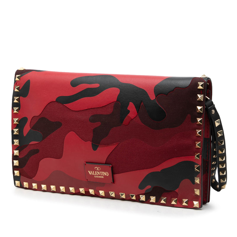 Canvas and Nappa Camouflage Rockstud Wristlet Clutch - Image 2