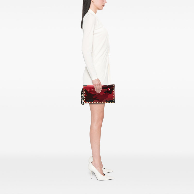 Canvas and Nappa Camouflage Rockstud Wristlet Clutch - Image 6