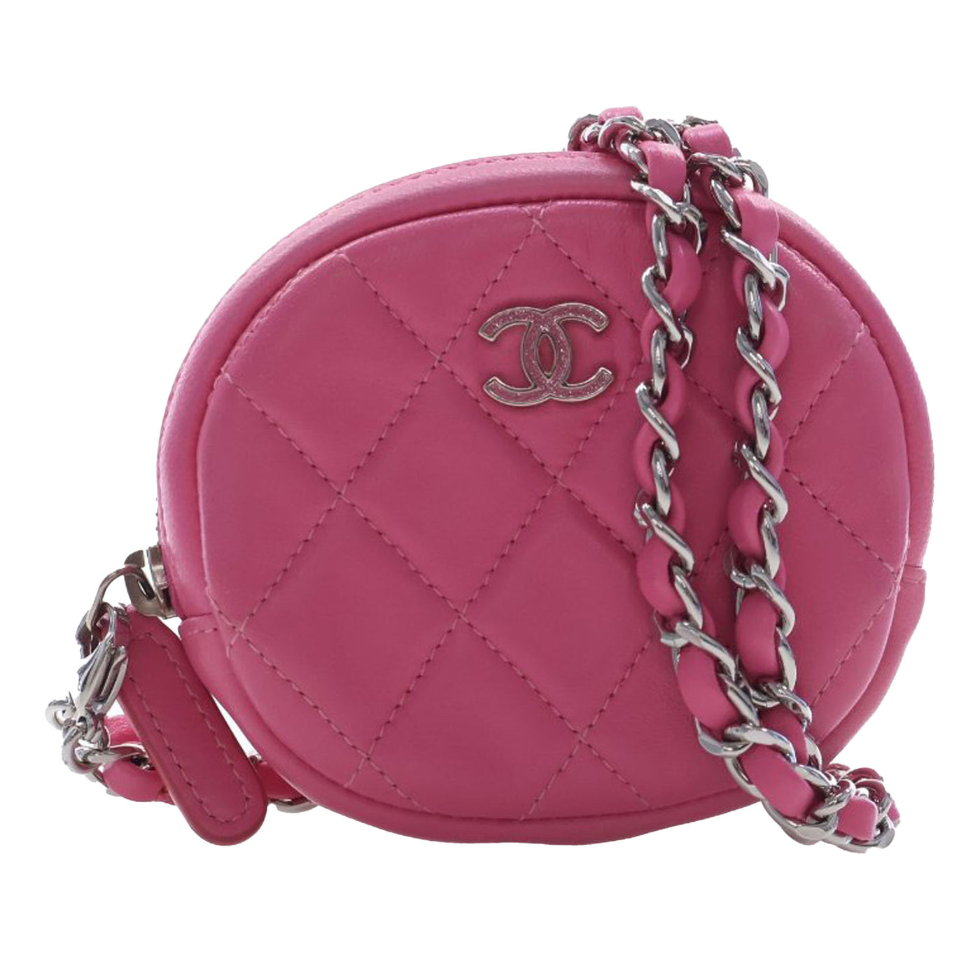 CC Quilted Lambskin Zip Around Coin Pouch with Chain - Image 1