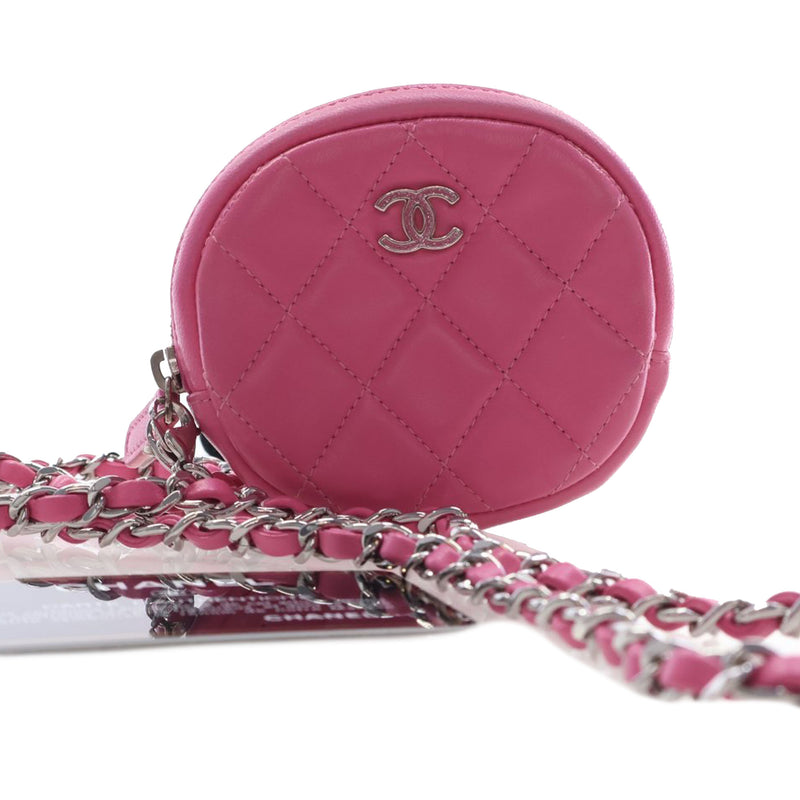 CC Quilted Lambskin Zip Around Coin Pouch with Chain - Image 12