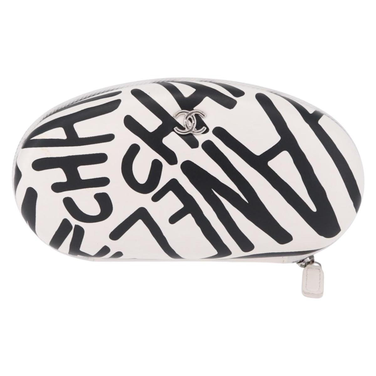Chanel Coco Neige Zip Around Sunglasses Case With Chain Printed Leather White