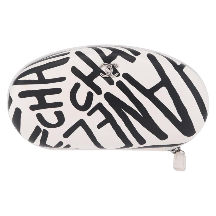 Chanel Coco Neige Zip Around Sunglasses Case With Chain Printed Leather White