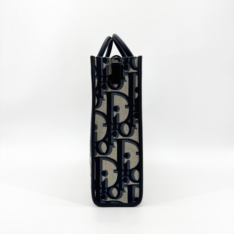 Christian Dior Book Tote With Strap Oblique Canvas Black