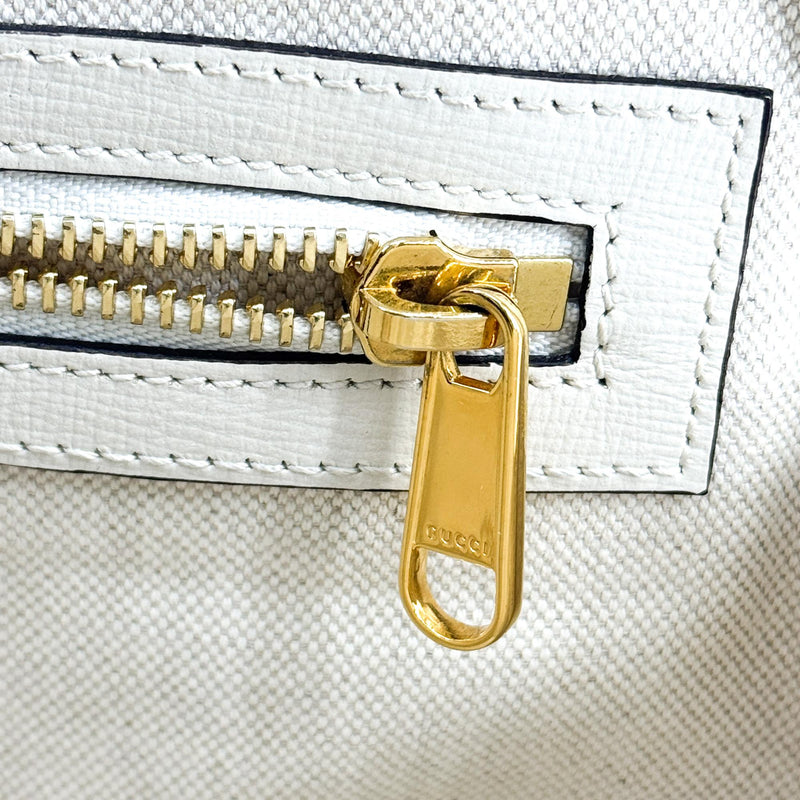 Gucci Horsebit 1955 Top Handle Gg Coated Canvas With Leather White Bag