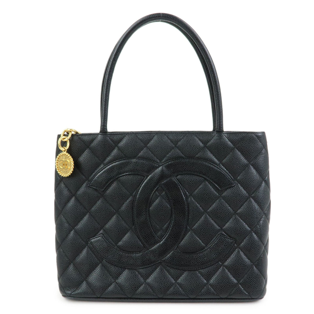 Chanel Medallion Quilted Caviar Black Leather Bag