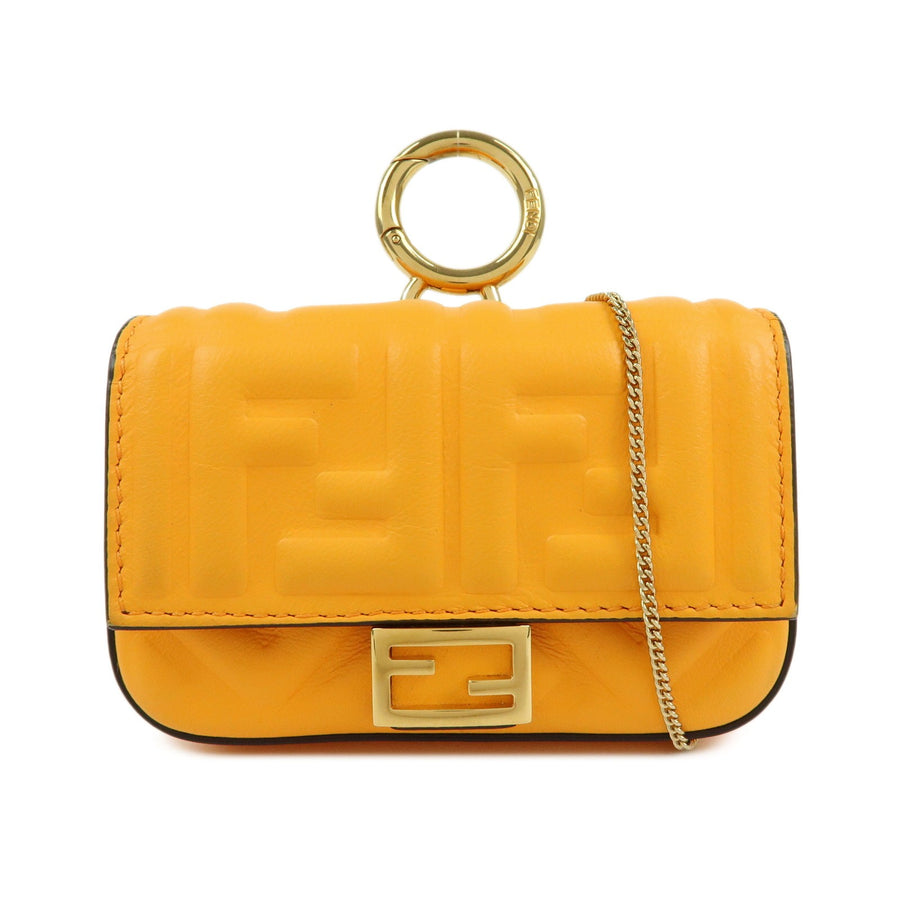 Fendi Chain Baguette Charm Zucca Embossed Leather Orange Bag