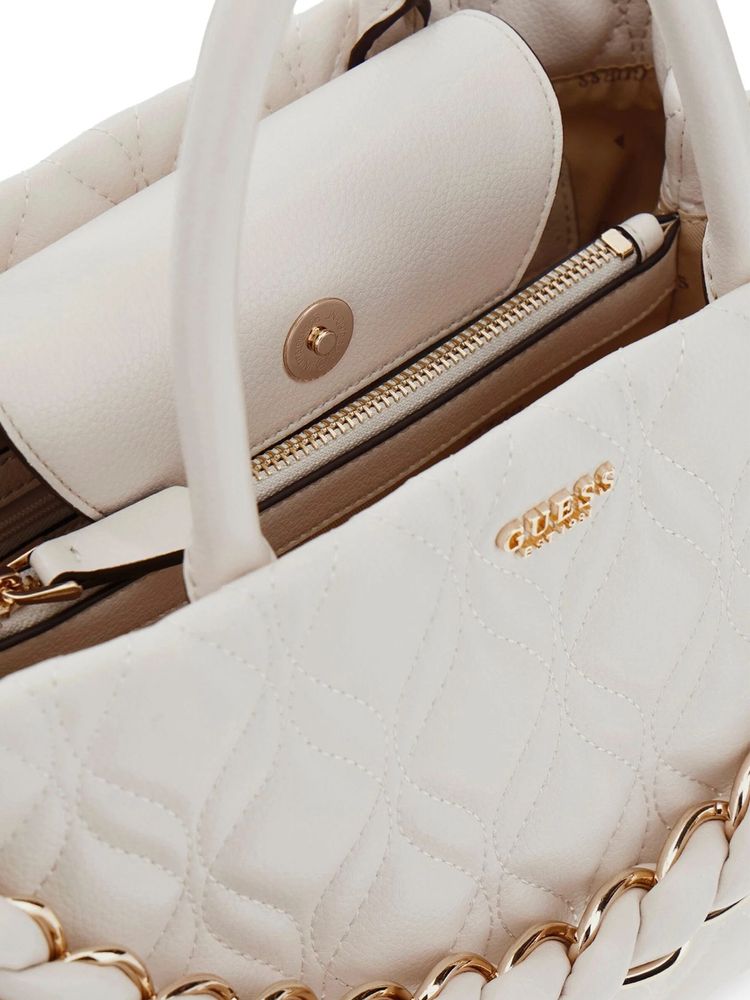 Guess Quilted Polyurethane Shoulder Bag — White