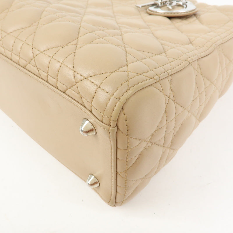 Christian Dior Lady Cannage Quilt Lambskin Beige Leather Bag