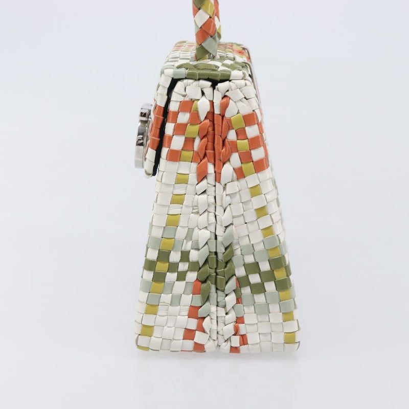 Salvatore Ferragamo Gancini Top Handle Woven Leather Multicolour Bag