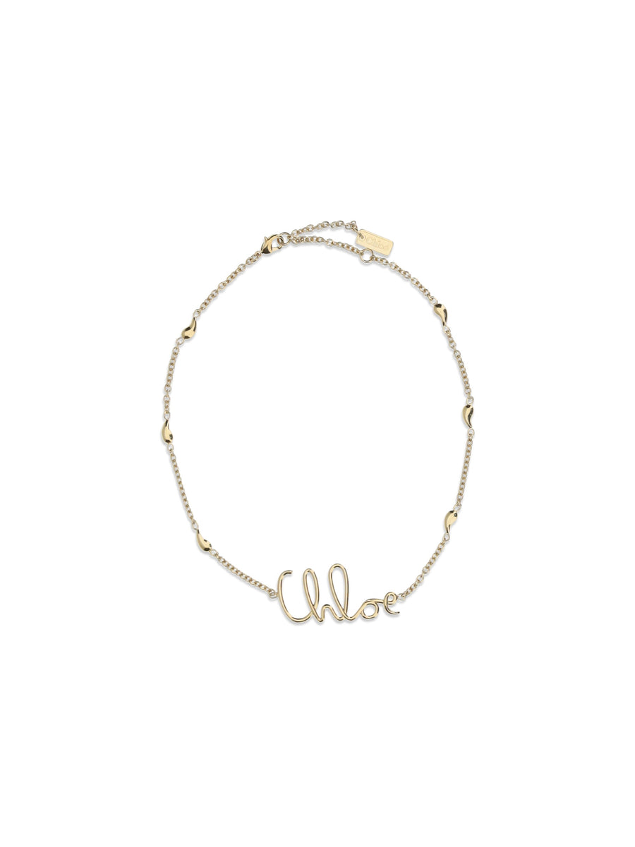 Chloé Logo-Script Chain Necklace — Gold Brass Necklaces