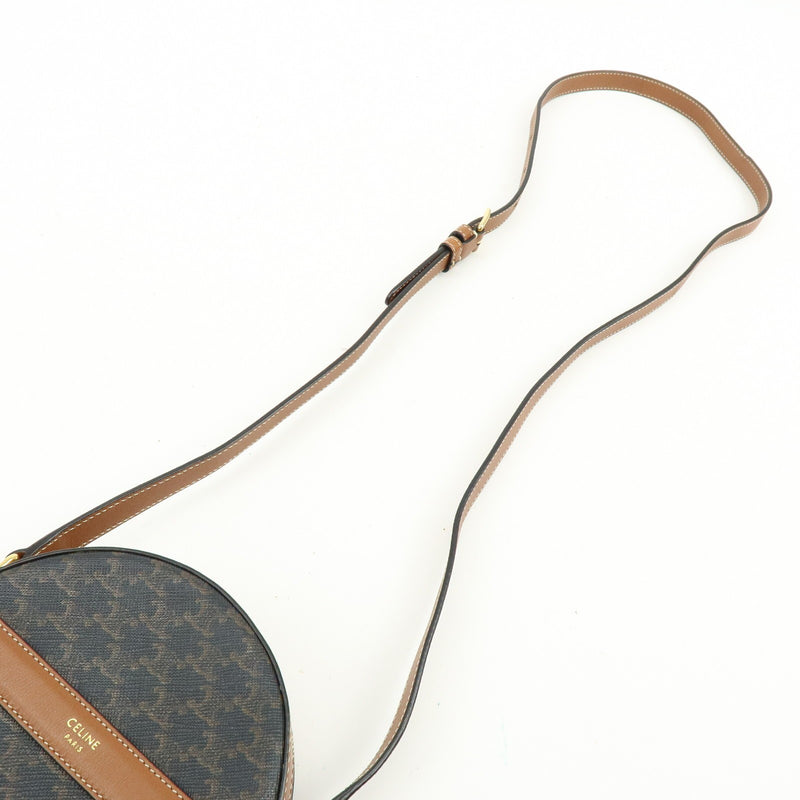 Celine Round Purse On Strap Triomphe Coated Canvas Brown Bag