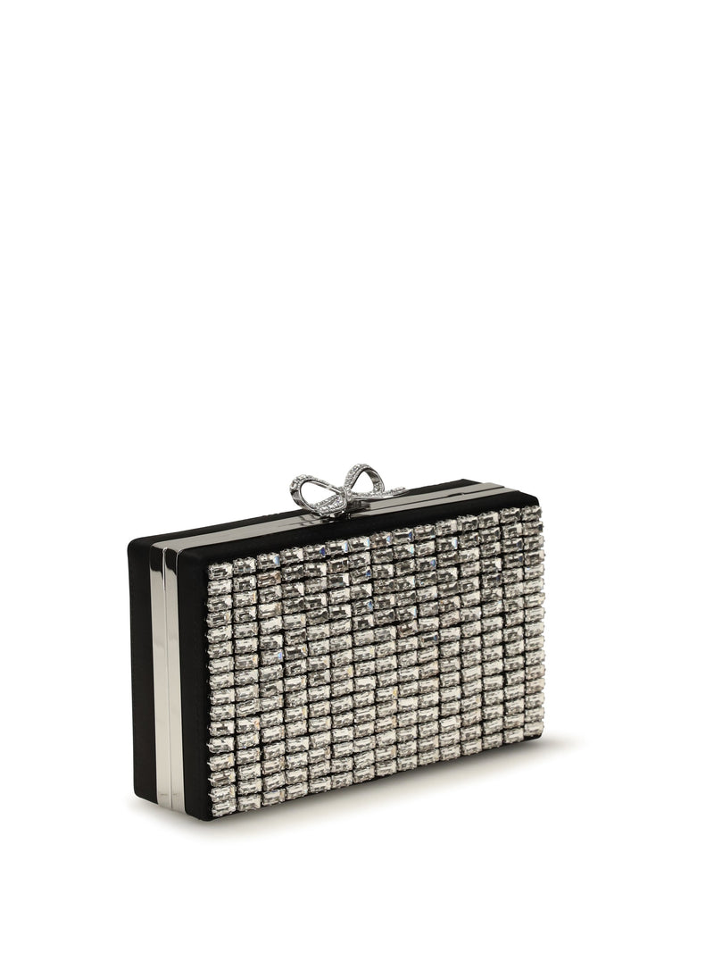 Self-Portrait Crystal Chainmail Clutch — Silver Glass
