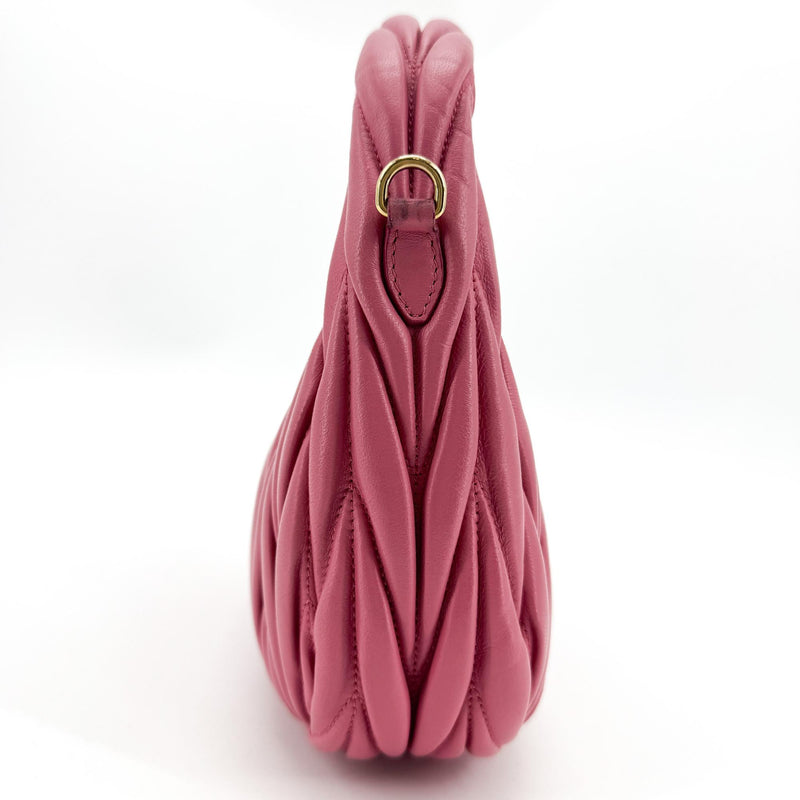 Miu Miu Wander Hobo Matelasse Satin Pink Leather