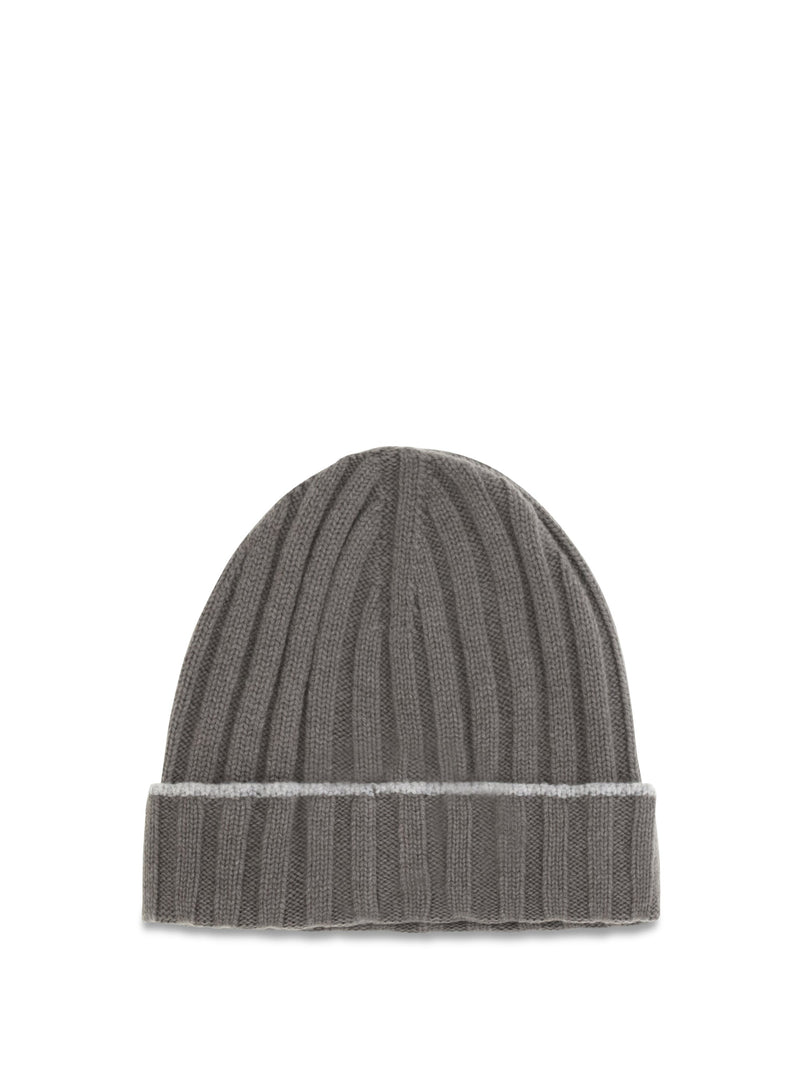 Brunello Cucinelli M2240900 Ribbed Cashmere Beanie — Gray Kashmir/capra Hircus Beanies