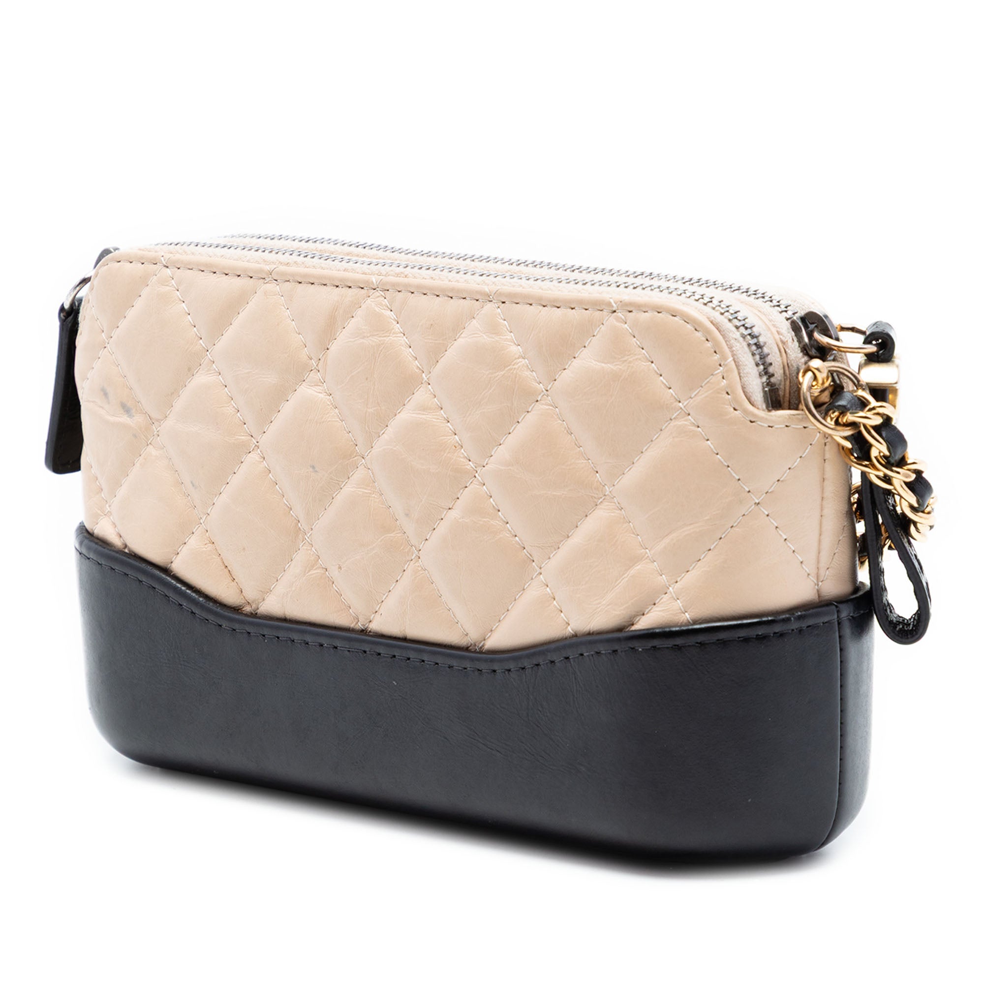 Bicolor Aged Calfskin Gabrielle Double Zip Clutch with Chain - Image 2