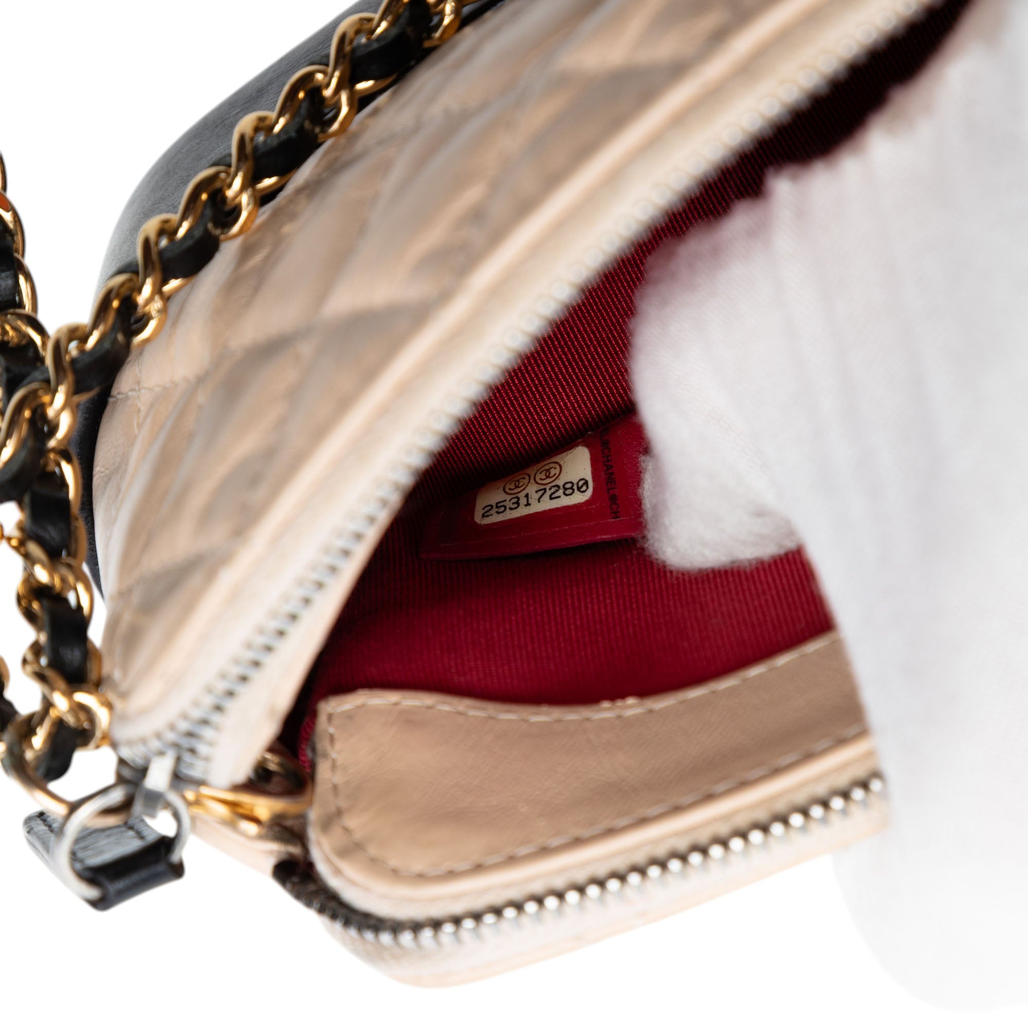 Bicolor Aged Calfskin Gabrielle Double Zip Clutch with Chain - Image 6