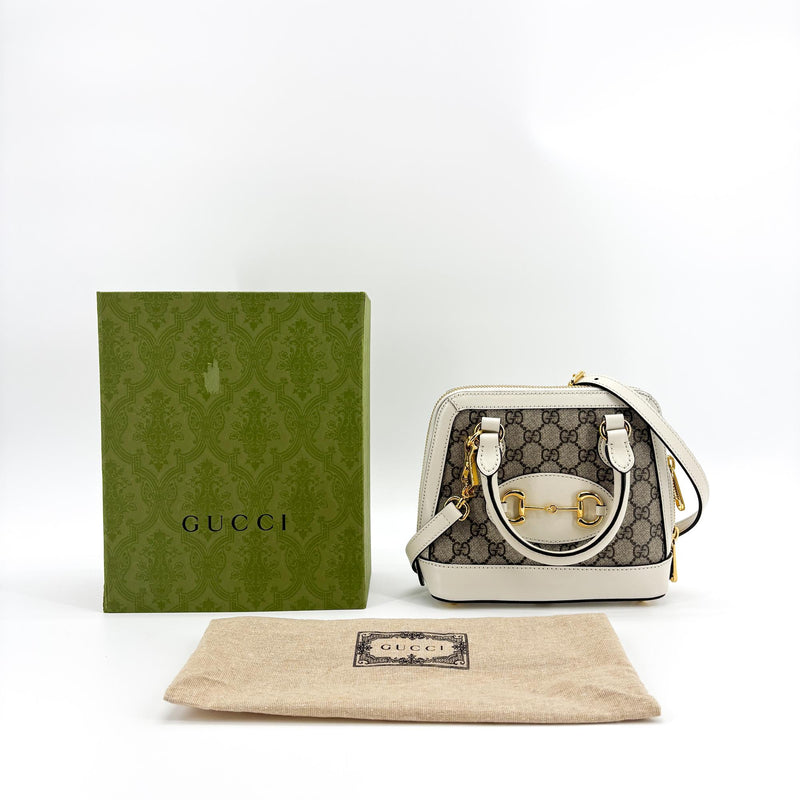 Gucci Horsebit 1955 Top Handle Gg Coated Canvas With Leather Beige Bag