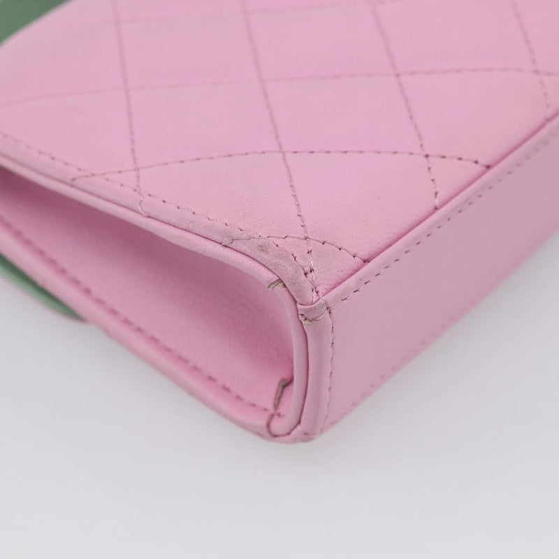 Chanel Square Classic Flap Top Handle Clutch With Chain Quilted Lambskin Pink Leather