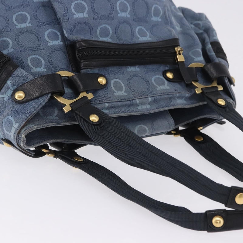 Salvatore Ferragamo Gancini Canvas Navy Bag