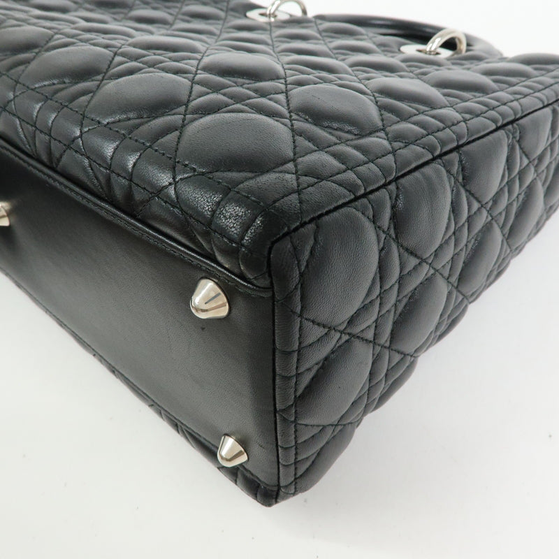 Christian Dior Lady Cannage Quilt Lambskin Black Leather Bag