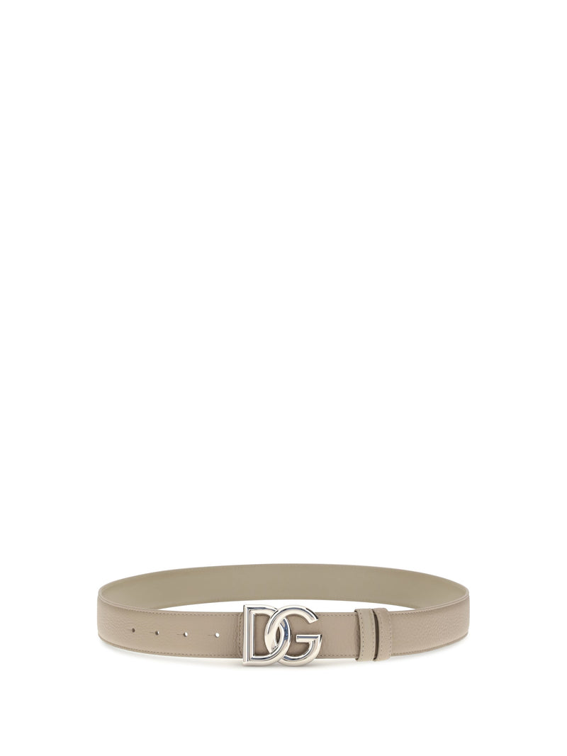 Dolce & Gabbana Dg Logo Calf Leather Belt — Beige Bos Taurus