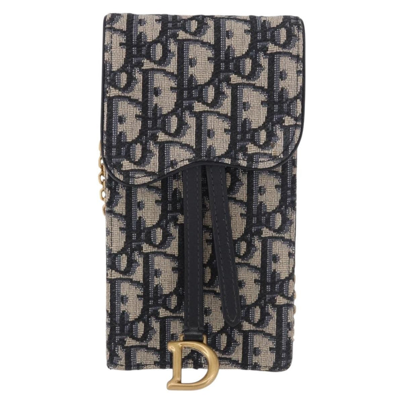 Christian Dior Vertical Saddle Chain Oblique Canvas Navy Bag