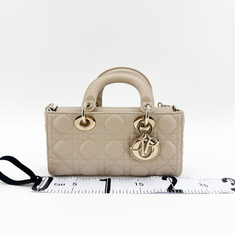 Christian Dior Lady D-Joy Cannage Quilt Lambskin Beige Leather Bag