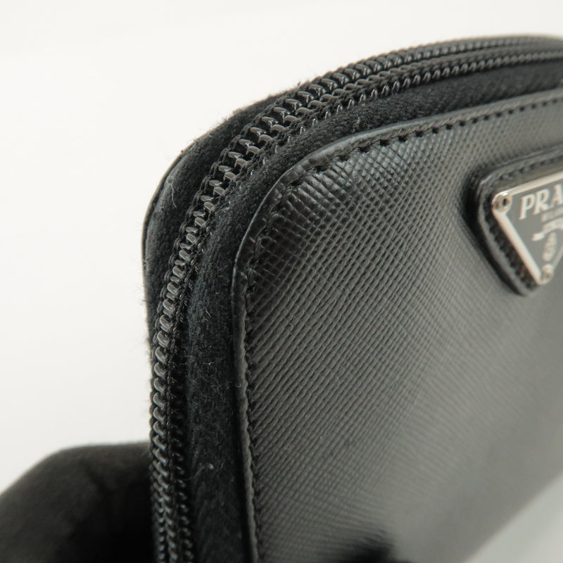 Prada Bifold Zip Around Saffiano Leather Black Accessory