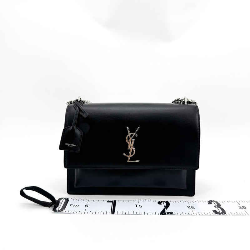 Saint Laurent Sunset Leather Black Calfskin Bag