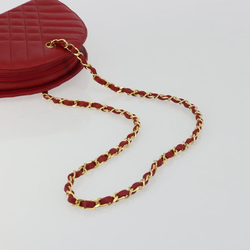 Chanel Vintage Chain Evening Mixed Quilt Lambskin Red Leather Bag