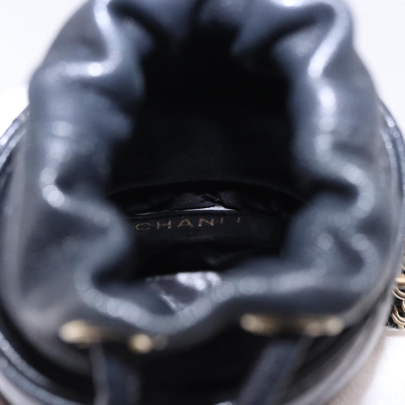 Chanel Drawstring Bucket With Chain Quilted Lambskin Black Leather Bag