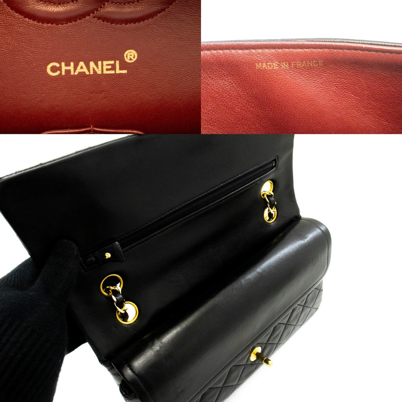 Chanel Classic Timeless Double Flap Quilted Lambskin Black Leather Bag