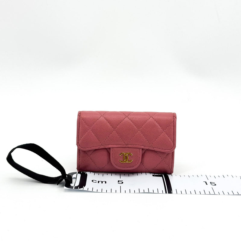 Chanel Classic Flap Card Case Quilted Caviar Pink Leather Accessory