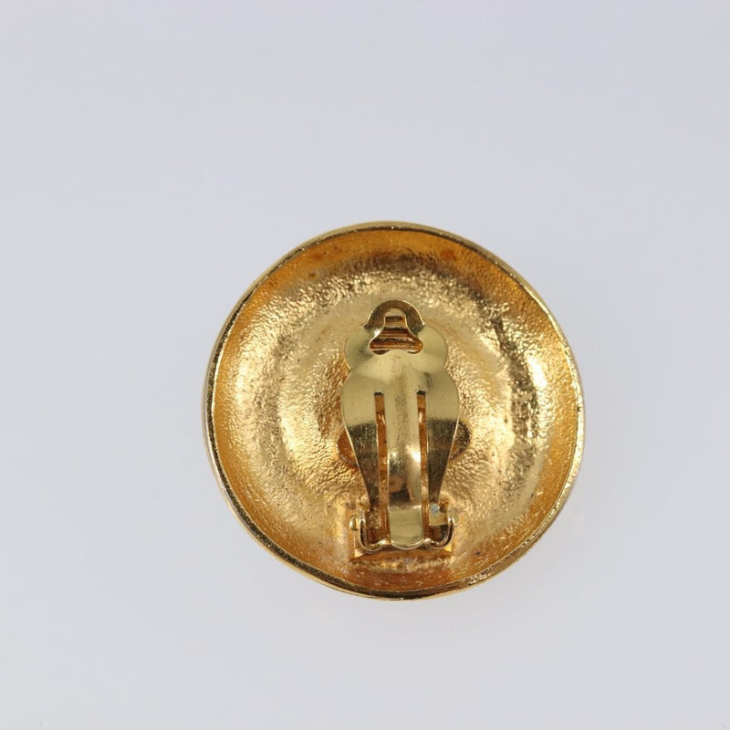 Chanel Vintage Cc Round Clip-On Metal With Gripoix Gold Bijoux