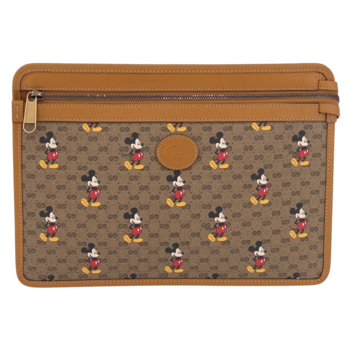Gucci Disney Mickey Mouse Front Zip Printed Mini Gg Coated Canvas Beige Bag