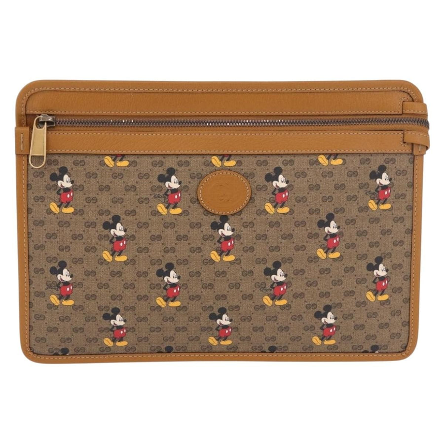 Gucci Disney Mickey Mouse Front Zip Printed Mini Gg Coated Canvas Beige Bag
